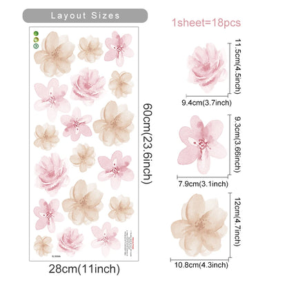 Boho Floral Leaf Wall Stickers – Removable 3D Vinyl Decals for Kids' Nursery & Home Decor - Neutral Flowers