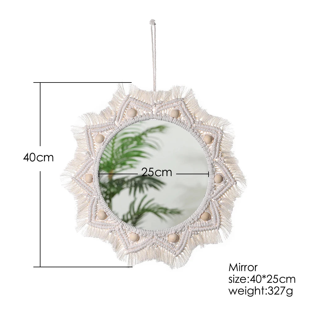 Wall Circle Mirror Macrame Boho Home Decor Mirrors for Bedroom Baby Room Decoration Nursery Sun Star Shaped