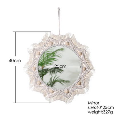 Wall Circle Mirror Macrame Boho Home Decor Mirrors for Bedroom Baby Room Decoration Nursery Sun Star Shaped
