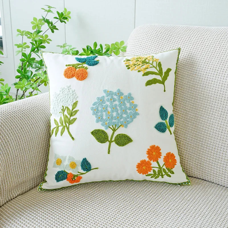 Embroidered Flower Throw Pillow Covers – Boho Cotton Cushion Covers for Bed, Sofa & Home Decor Housewarming Gift for Boho Lover 