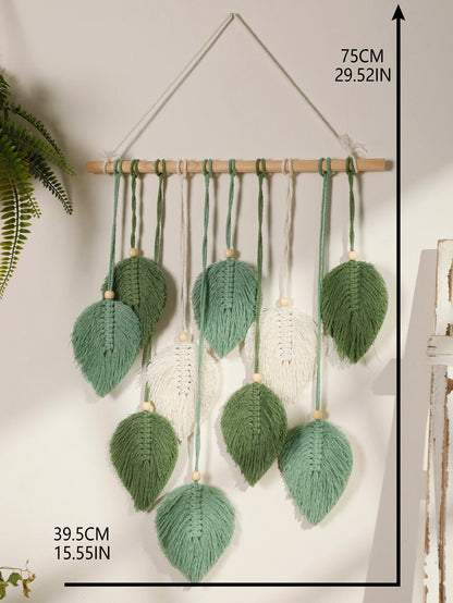 Leaf Macrame Wall Tapestry – Boho Cotton Wall Hanging in Green or Brown