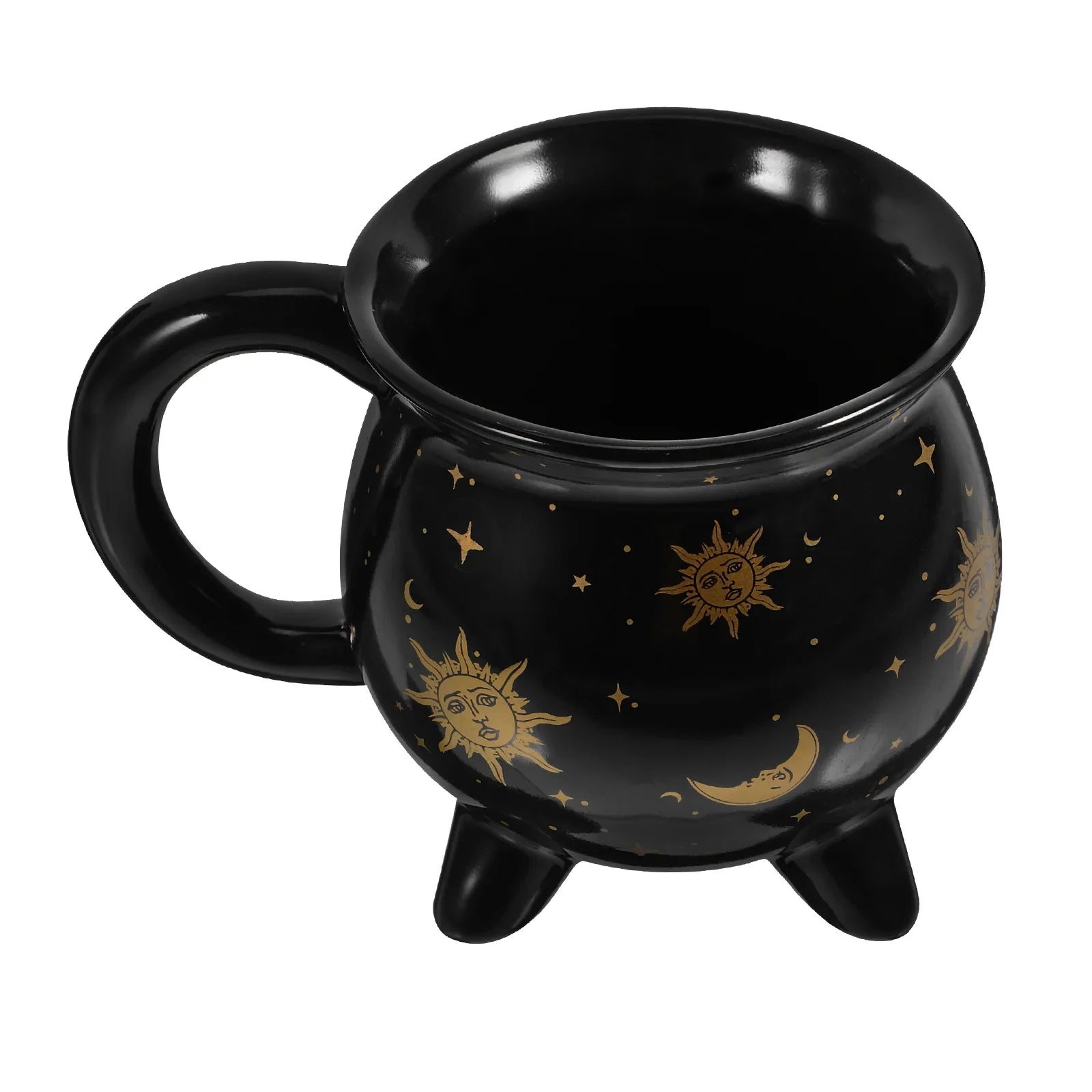 Black mug with celestial designs on a white background boho home decor, witch coffee mug, ceramic cauldron cup, black witch mug, Halloween kitchen decor, spooky housewarming gift, gothic home, potion mug, witchy drinkware, holiday mug for her, cozy boho kitchen accessories