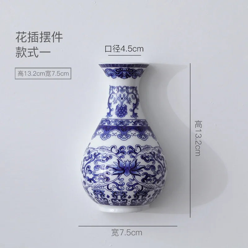 Antique Blue & White Ceramic Wall Vase – Post-Modern Hanging Porcelain Flower Pot