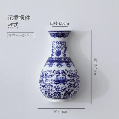Antique Blue & White Ceramic Wall Vase – Post-Modern Hanging Porcelain Flower Pot