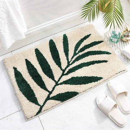 Soft Leaf Print Bath Mat – Non-Slip & Quick-Drying Absorbent Bathroom Rug
