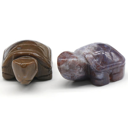 Mini Natural Gemstone Turtle Figurine – Hand-Carved Crystal Animal for Chakra Healing & Boho Home Decor