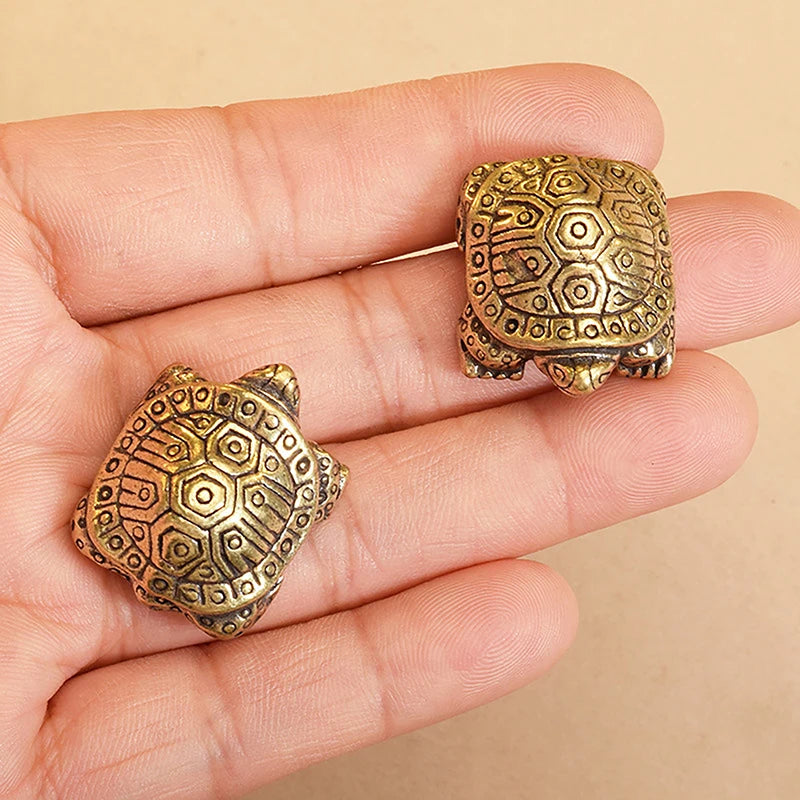 1Pc Antique Looking Solid Brass Turtle Ornament Animal Sculpture Home Office Desk Decorative Home Decor Boho