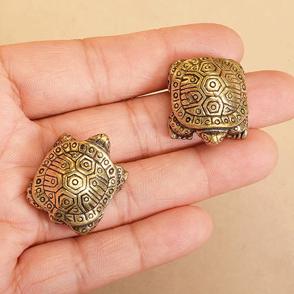 1Pc Antique Looking Solid Brass Turtle Ornament Animal Sculpture Home Office Desk Decorative Home Decor Boho