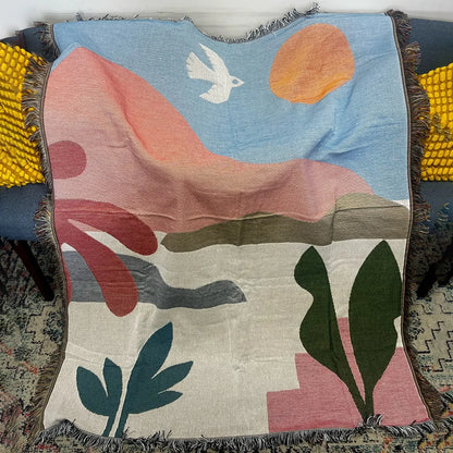 Boho Tassel Throw Blanket Landscape
