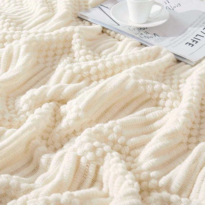 Soft Knit Boho Throw Blanket – Lightweight Acrylic Travel & Home Decor Accent with Fringe