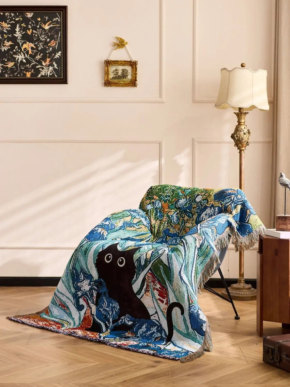 Cat Woven Throw Blanket – Jacquard Tapestry Sofa Cover for Cozy Home & Picnic Use