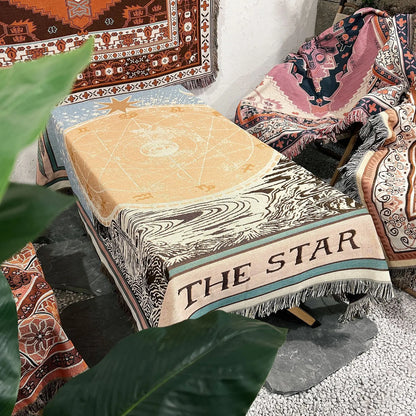 Tarot Tapestry Blanket – Boho Woven Throw for Sofa, Bed, Picnic & Travel