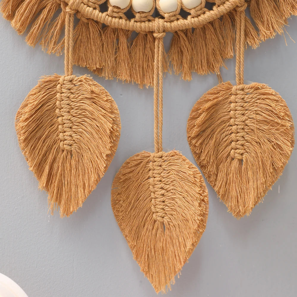 Boho Round Macrame Wall Mirror – Handwoven Decorative Hanging Mirror