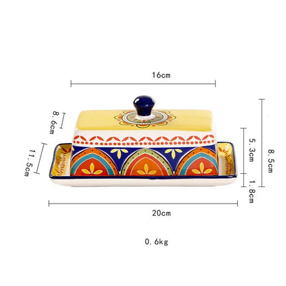 decorative bohemian style floral butter dish with dimensions
