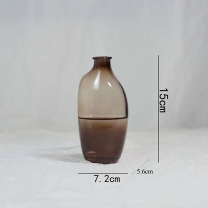Smoky glass vase with measurements on a white background