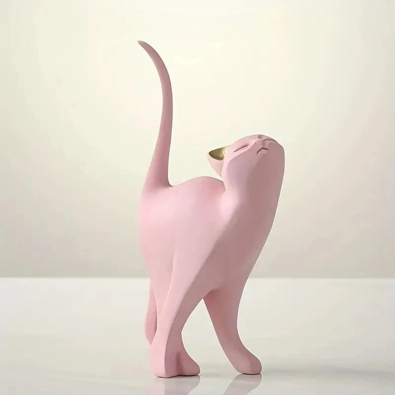 Resin Cat Statue – European-Inspired Romantic Animal Figurine for Boho Home Decor