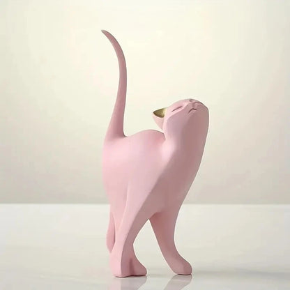 Resin Cat Statue – European-Inspired Romantic Animal Figurine for Boho Home Decor
