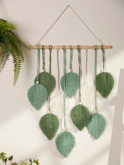 Leaf Macrame Wall Tapestry – Boho Cotton Wall Hanging in Green or Brown