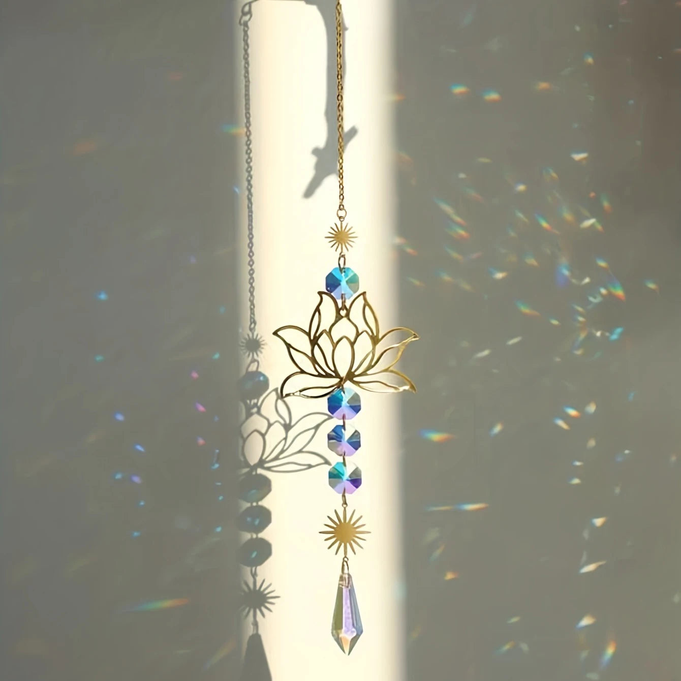Metal Lotus & Crystal Boho Suncatcher – Handmade Sunlight Charm for Home & Garden.- My Boho Home