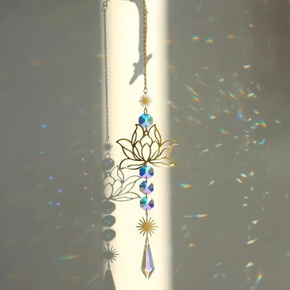 Metal Lotus & Crystal Boho Suncatcher – Handmade Sunlight Charm for Home & Garden.- My Boho Home
