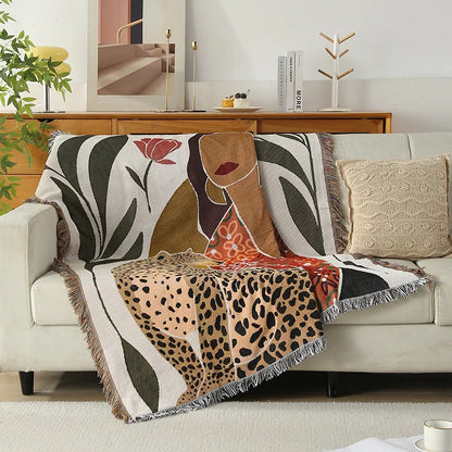 Boho Tassel Throw Blanket Girl and Cheetah