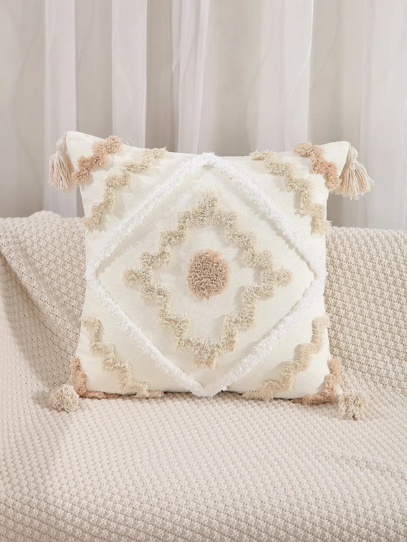 Boho Geometric Tufted Cushion Cover – Textured Decorative Throw Pillow