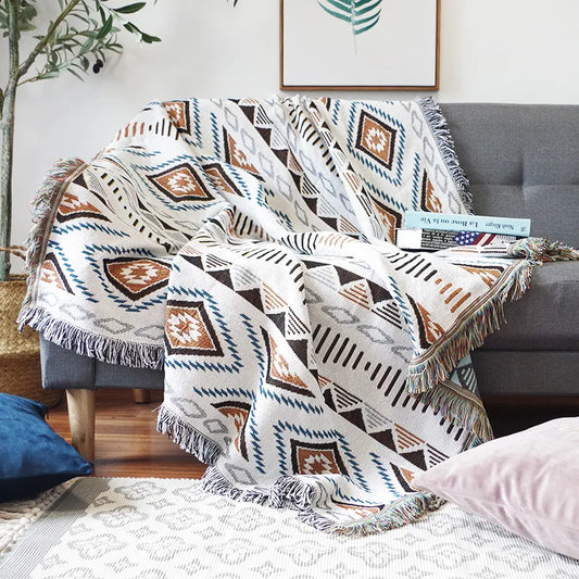 Bohemian Plaid Tassel Throw Blanket