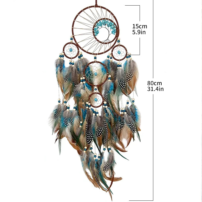 Dreamcatcher Hanging Ornament Home Decor Natural Stones Tree of Life Dream Feather Dream Catcher Wall Decor Bedroom Feathers