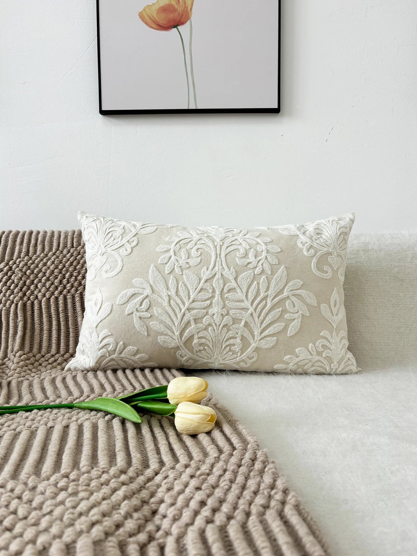 Boho Embroidered Leaf Throw Pillow Cover – Decorative Cushion Case for Sofa | Boho Home Decor