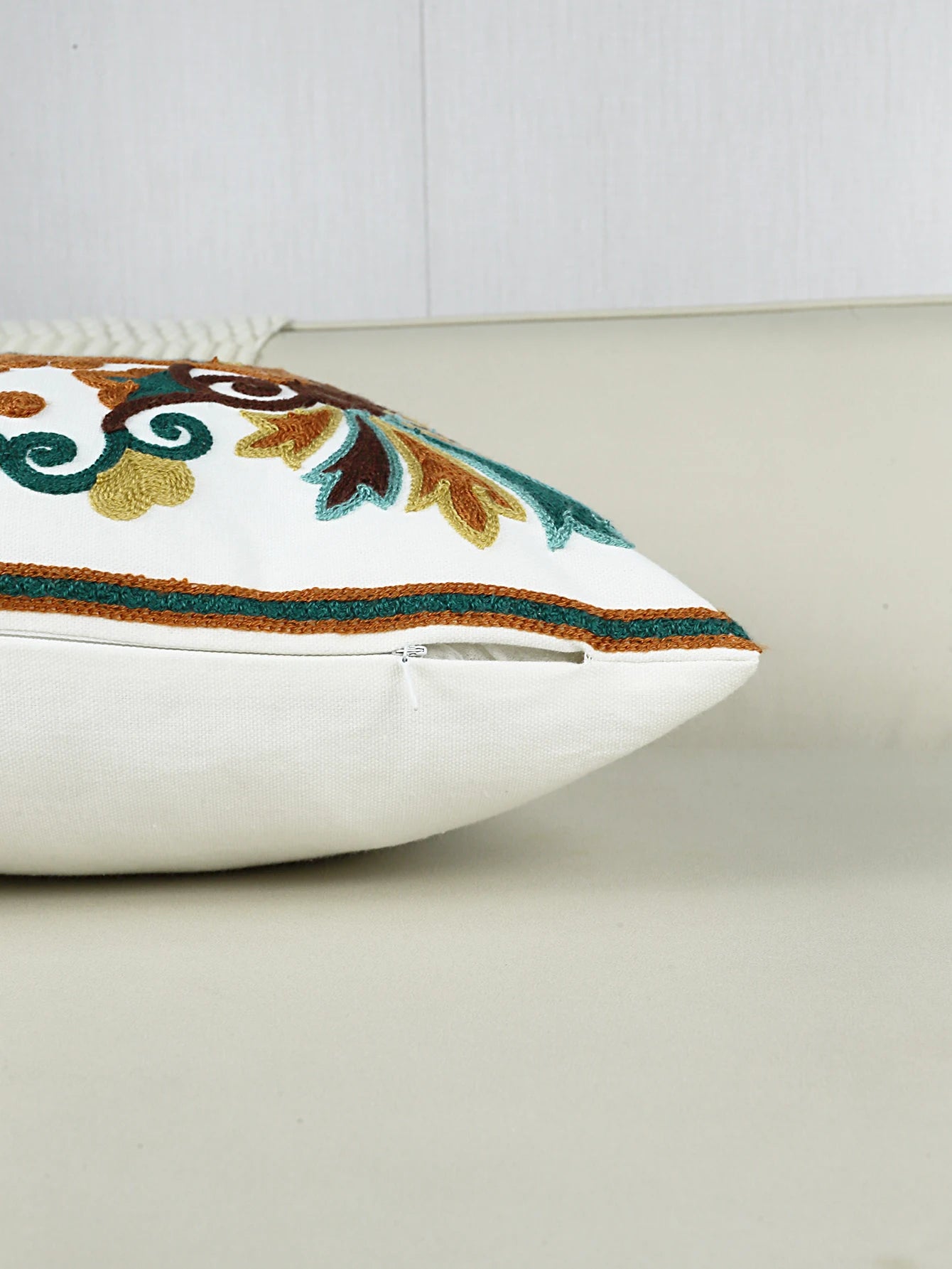 Bohemian Embroidered Pillow Cover – Square Cushion Case for Couch & Boho Home Decor