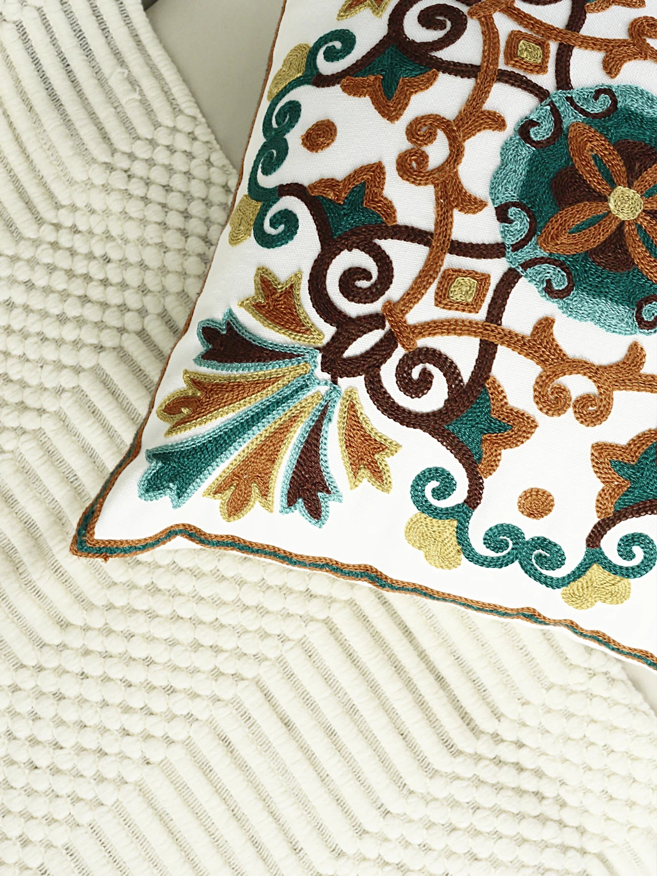 Bohemian Embroidered Pillow Cover – Square Cushion Case for Couch & Boho Home Decor