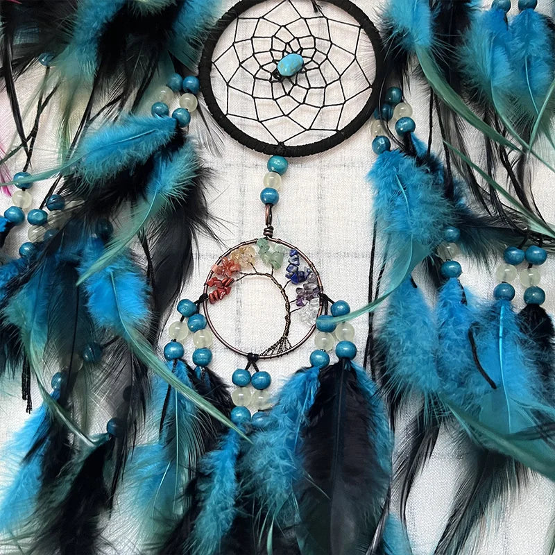 Dreamcatcher Hanging Ornament Home Decor Natural Stones Tree of Life Dream Feather Dream Catcher Wall Decor Bedroom Feathers