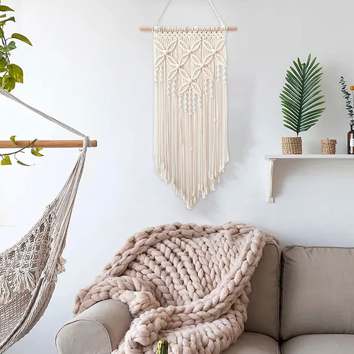 Macrame Wall Hanging Tapestry Handmade Boho Woven Art Wall Decor Tassel Crochet Decoration for Home Living Room Bedroom Wings Wood