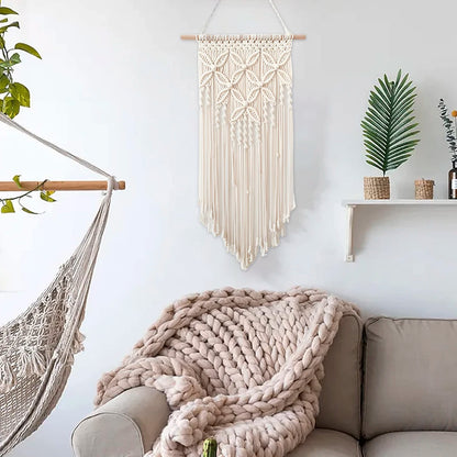Macrame Wall Hanging Tapestry Handmade Boho Woven Art Wall Decor Tassel Crochet Decoration for Home Living Room Bedroom Wings Wood