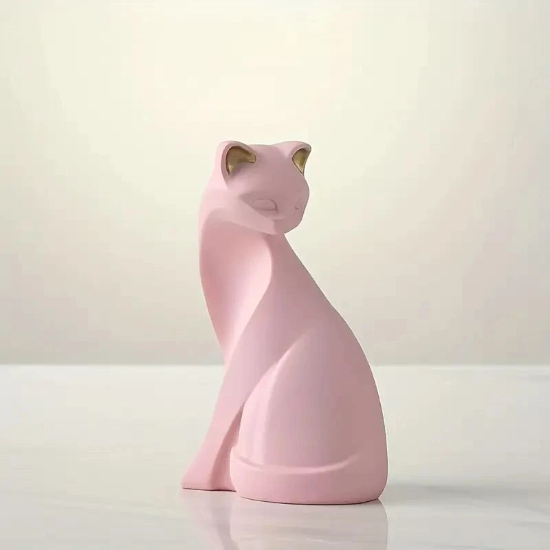 Resin Cat Statue – European-Inspired Romantic Animal Figurine for Boho Home Decor