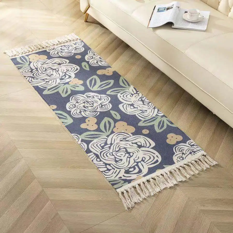 Boho Cotton Woven Geometric Rug – Anti-Slip Floor Mat for Living Room, Bedroom & Entryway