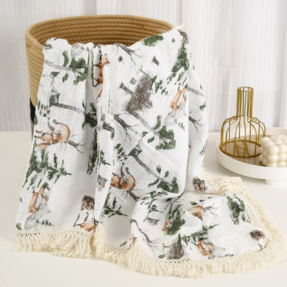 🌿 Cotton Muslin Swaddle Blanket – Soft, Breathable & Boho-Inspired for Newborns