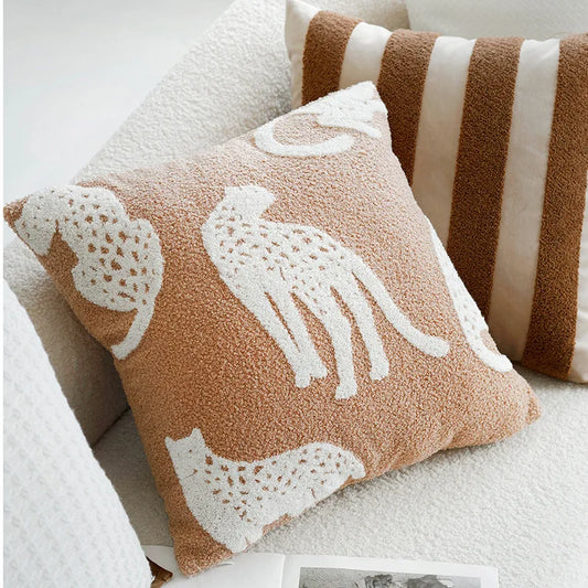 Animal Print Throw Pillow Cover – Light Luxury Embroidered Accent Cushion
