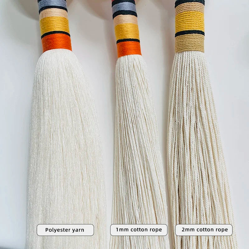 Three types of yarn or rope with color bands on a white background. boho macrame wall art
