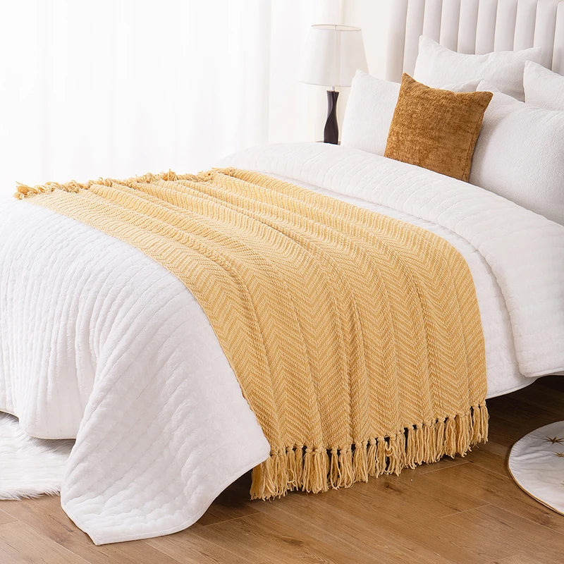 Thick Knitted Throw Blanket Soft Warm Decorative Sofa Bed Bedspread Home Boho Room Decor