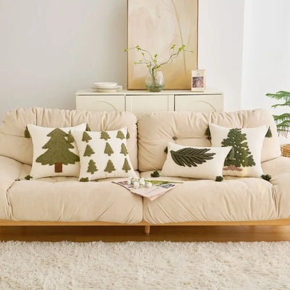 Tufted Pine Tree Winter Cushion Cover with Tassels