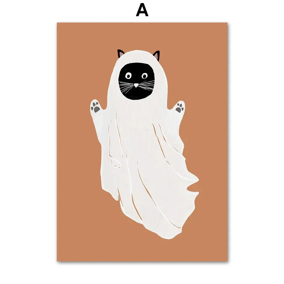 Fall Halloween Skull & Plant Canvas Wall Art Prints