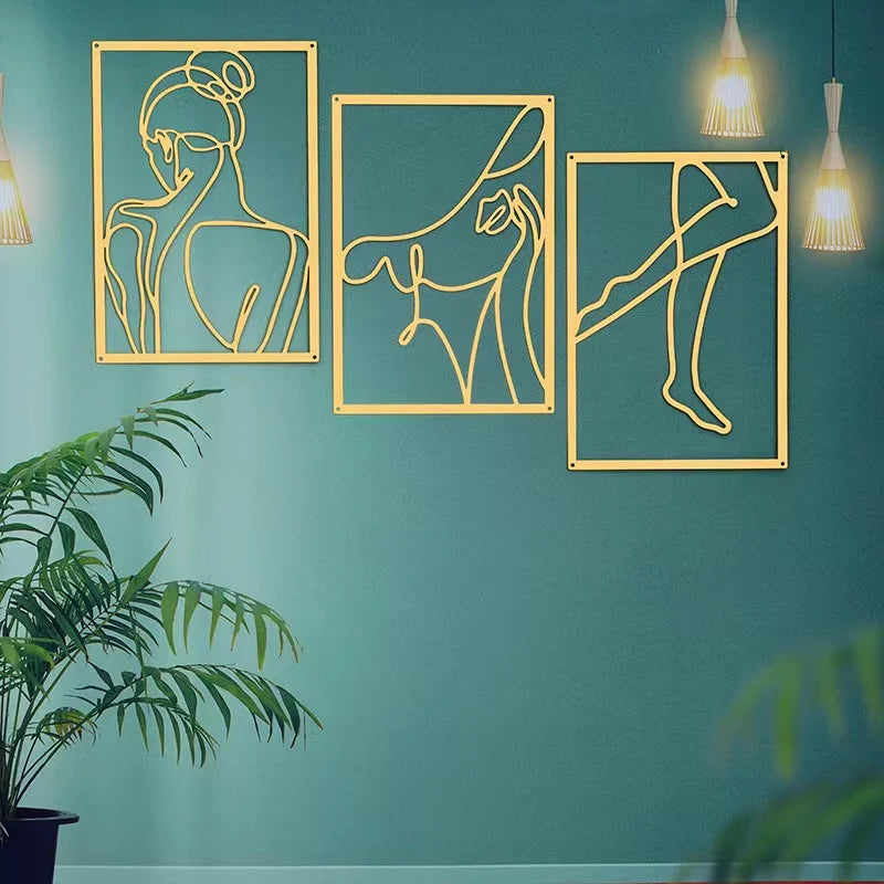 Woman Face Body Outline Kiss Silhouette Iron Wall Hanging Decor Abstract Line Ornament Beautiful Art for Living Room Bedroom Home Artwork Decor