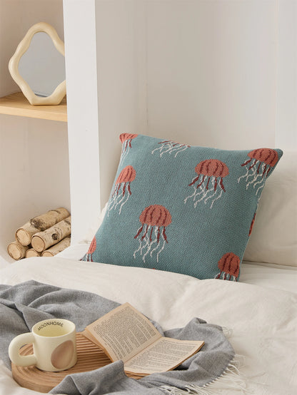 Elegant Jellyfish Embroidered Cotton Throw Pillow Cover – Ocean-Inspired Boho Home Decor Accent