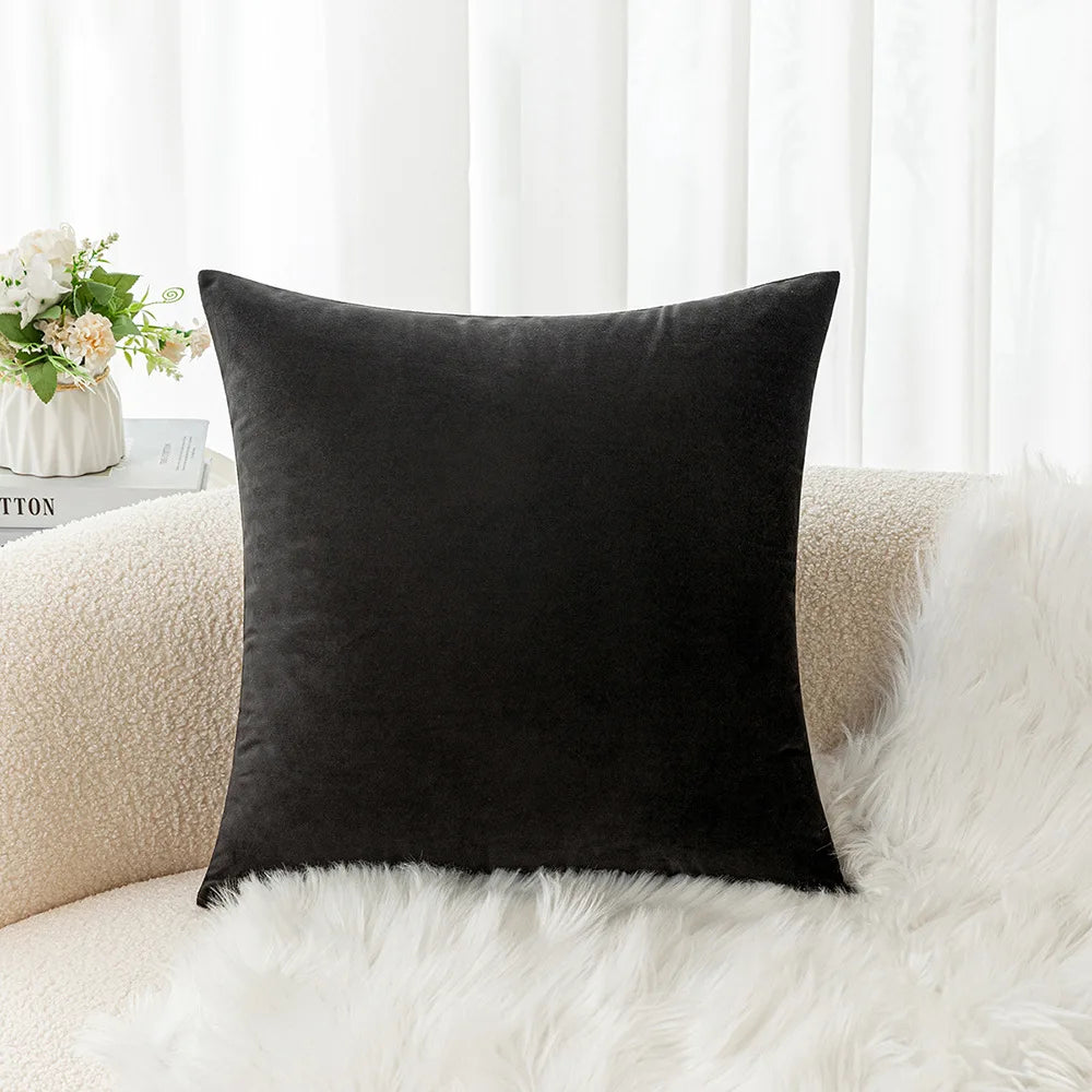 Velvet Pillowcase Sofa Cushion Cover – Solid Color Throw Pillow Case for Living Room