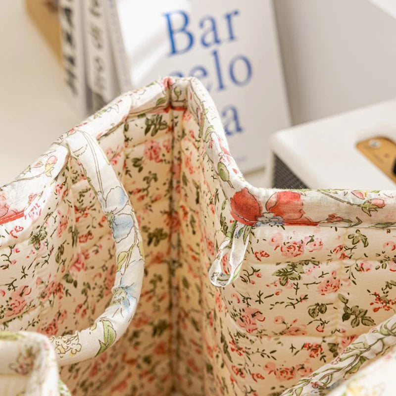 boho home decor, floral fabric storage basket, large laundry hamper, foldable storage bin, fabric organizer basket, boho floral hamper, home organization basket, decorative laundry bin, eco-friendly laundry hamper, housewarming gift
