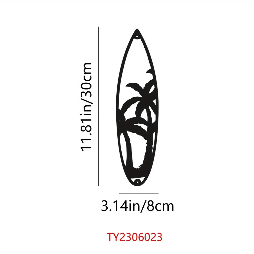 Decorative Leaves Metal Wall Art Set of 2 / 1Pc Surfboard for Home Wall Decor Black Metal Hanging Leaf Boho