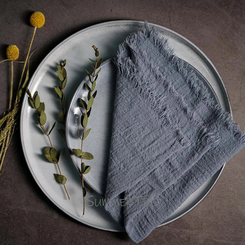 Blue Gray Reusable Fabric Cotton Napkin 