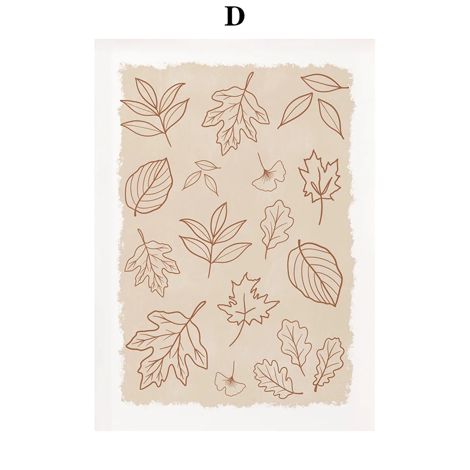 Rustic Fall Poster Set – Minimalist Autumn Leaves & Pumpkin Canvas Wall Art for Seasonal Home Decor