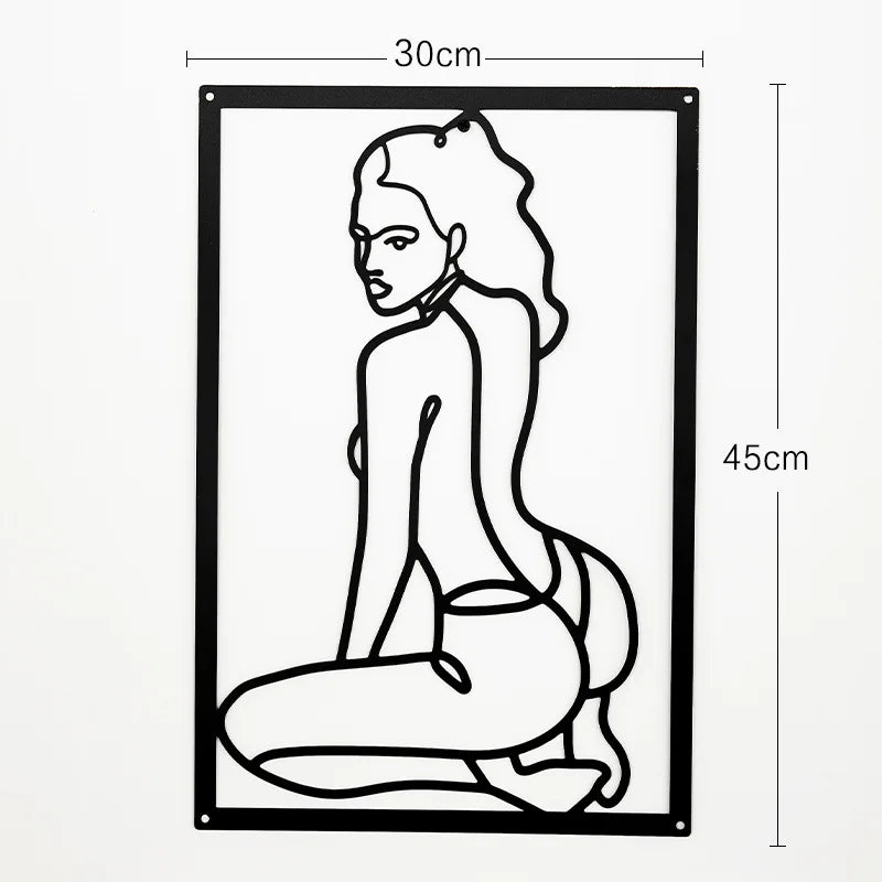 Woman Face Body Outline Kiss Silhouette Iron Wall Hanging Decor Abstract Line Ornament Beautiful Art for Living Room Bedroom Home Artwork Decor